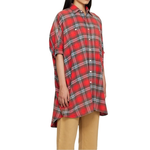 New R13 Plaid Oversize Cotton Flannel Shirtdress in Red Plaid Size XS - Picture 8 of 8